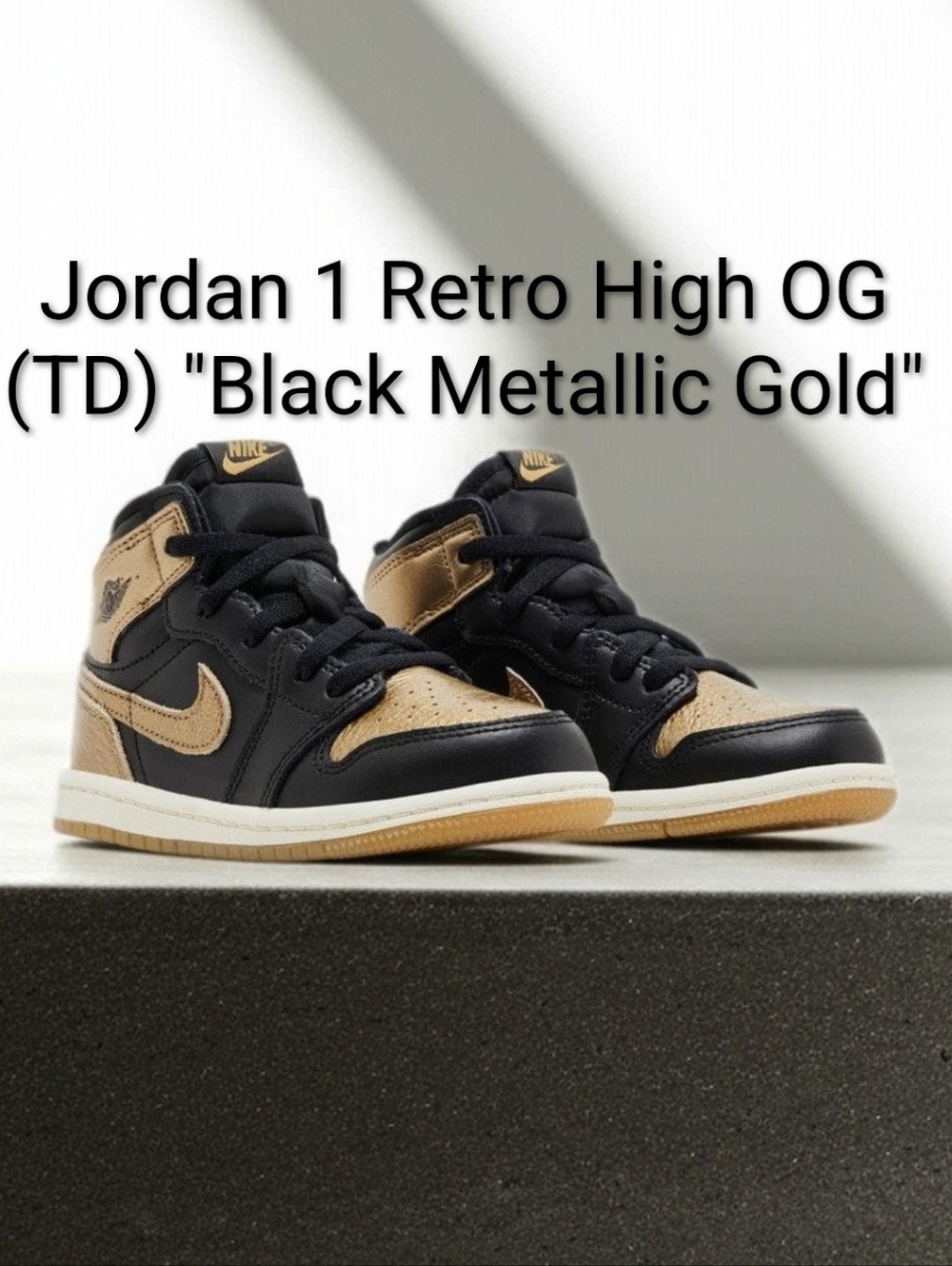 Jordan 1 Retro High OG (TD) "Black Metallic Gold" Childrens 9c NWBOX